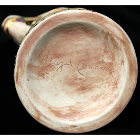 VTG 70 Hazel Cousins Pink Cream White Ceramic Pitcher Multicolor Cherub Vineyard - Picture 7 of 11